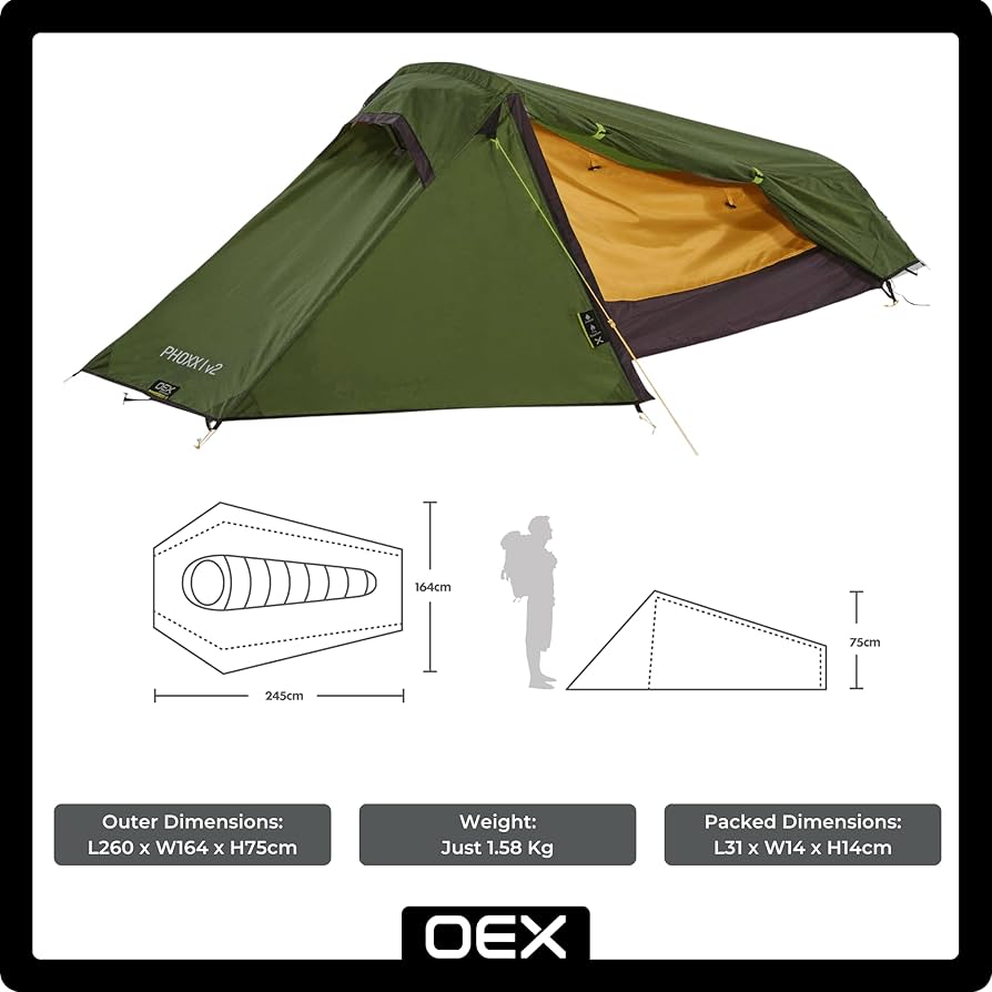 軽量1人用テント　OEX Phoxx 1v2 OEX Phoxx I v2 1-Person Tent - Olive | Tiso UK